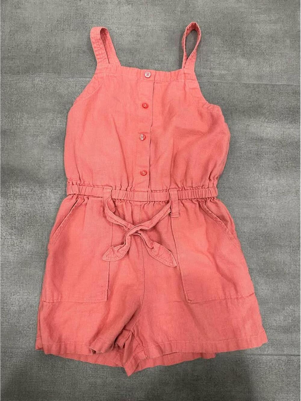 Girls • 6/7 • Old Navy • Coral Button-Front Romper with Tie Waist